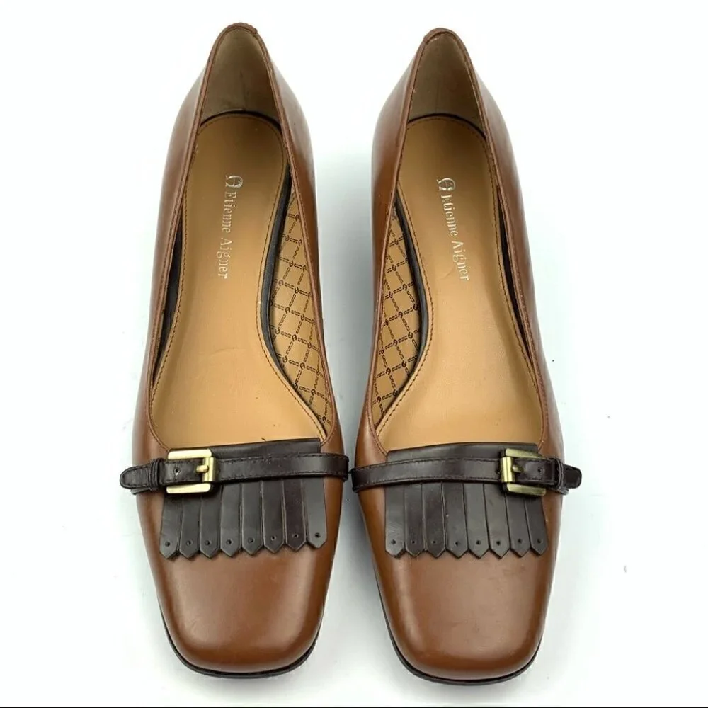 Etienne Aigner heels Ariba 8 tan leather kilted